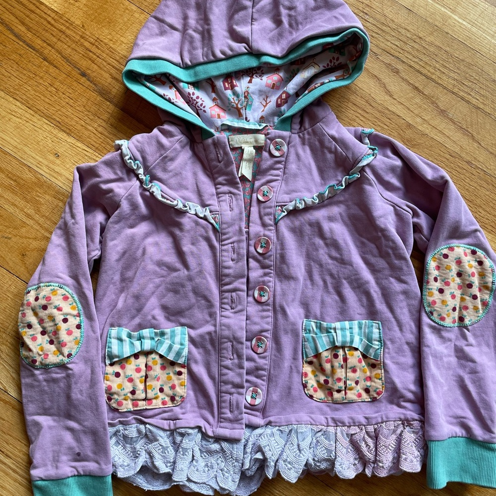 Matilda Jane Purple Hoodie with Polka Dot Accents